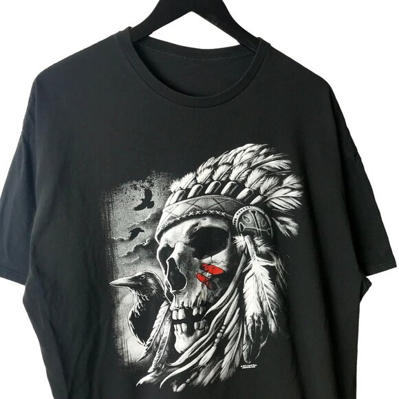 2016 Liquid Blue Skull Headdress Art T Shirt Black XL Extra Large Graphic Tee - Picture 1 of 11